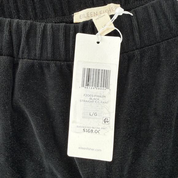 Eileen Fisher Black Velour Pull On Pants Size Large Straight Leg Pockets - Picture 5 of 6